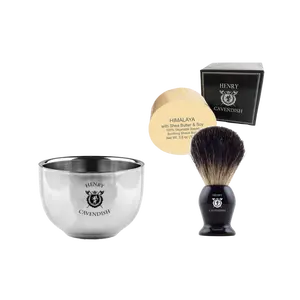 Henry Cavendish® Himalaya Shave Kit with - Shave Soap, Long Lasting 3.8 oz Puck Refill, plus Stainless Steel Shave Soap Bowl, plus Gentleman's 100% Pure Badger Hair Shave Brush.