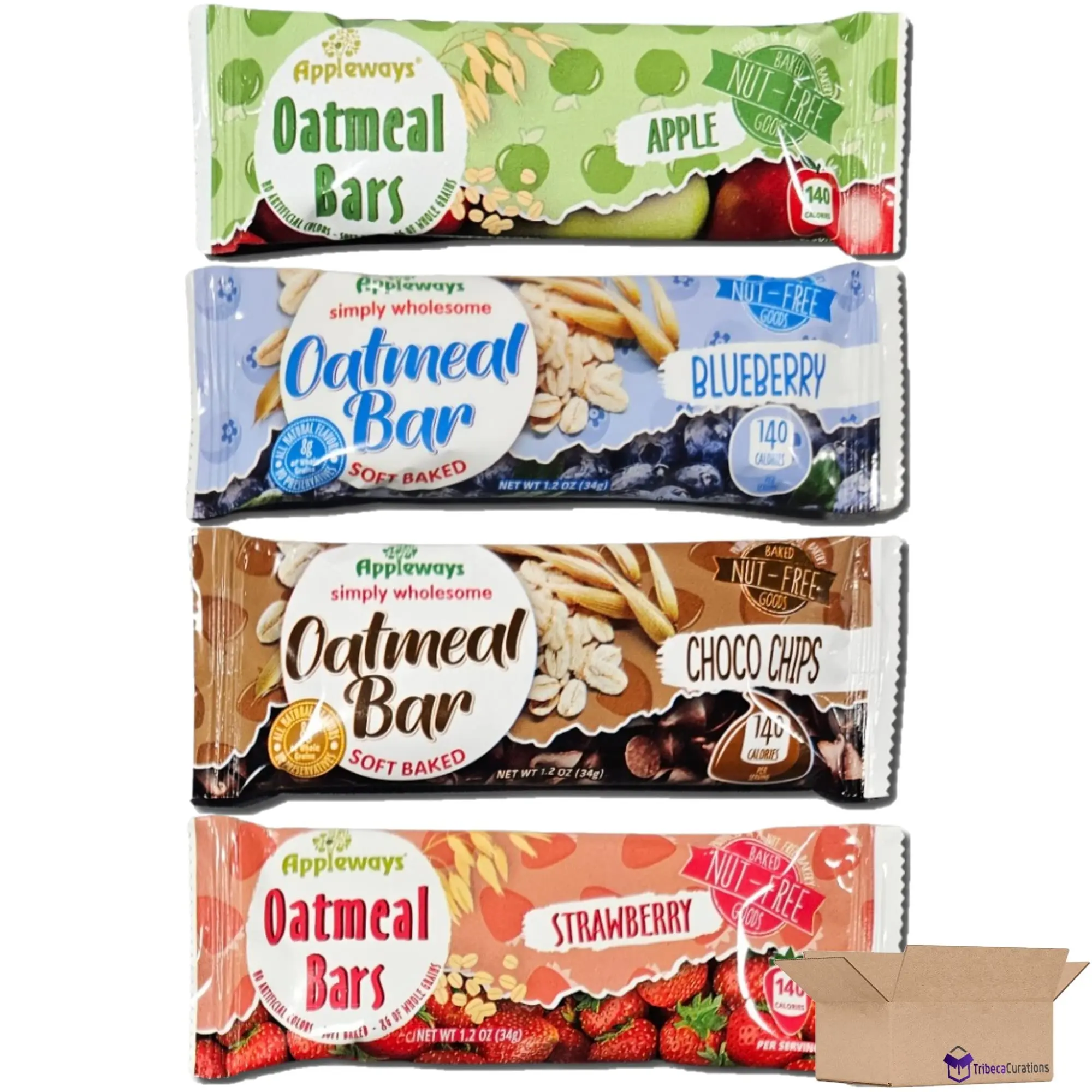 Appleways Oatmeal Bar Value Pack: Apple, Blueberry, Chocolate Chip and Strawberry  | 1.2 Oz | 24 Packs