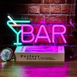 1PC Bar Neon Sign Happy Hour LED Sign for Wall Decor LED Neon Light Signs for Home, USB Powered Bar lights for Cocktails Man Cave Party Club, Fathers Day Gifts