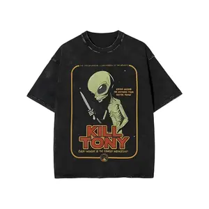 Men's Graphic T-Shirt - 200gsm 100% Washed Cotton Heavyweight Vintage, Short-Sleeve, Loose Round Neck, Streetwear Comfortable Casual Everyday Top, Shortsleeve