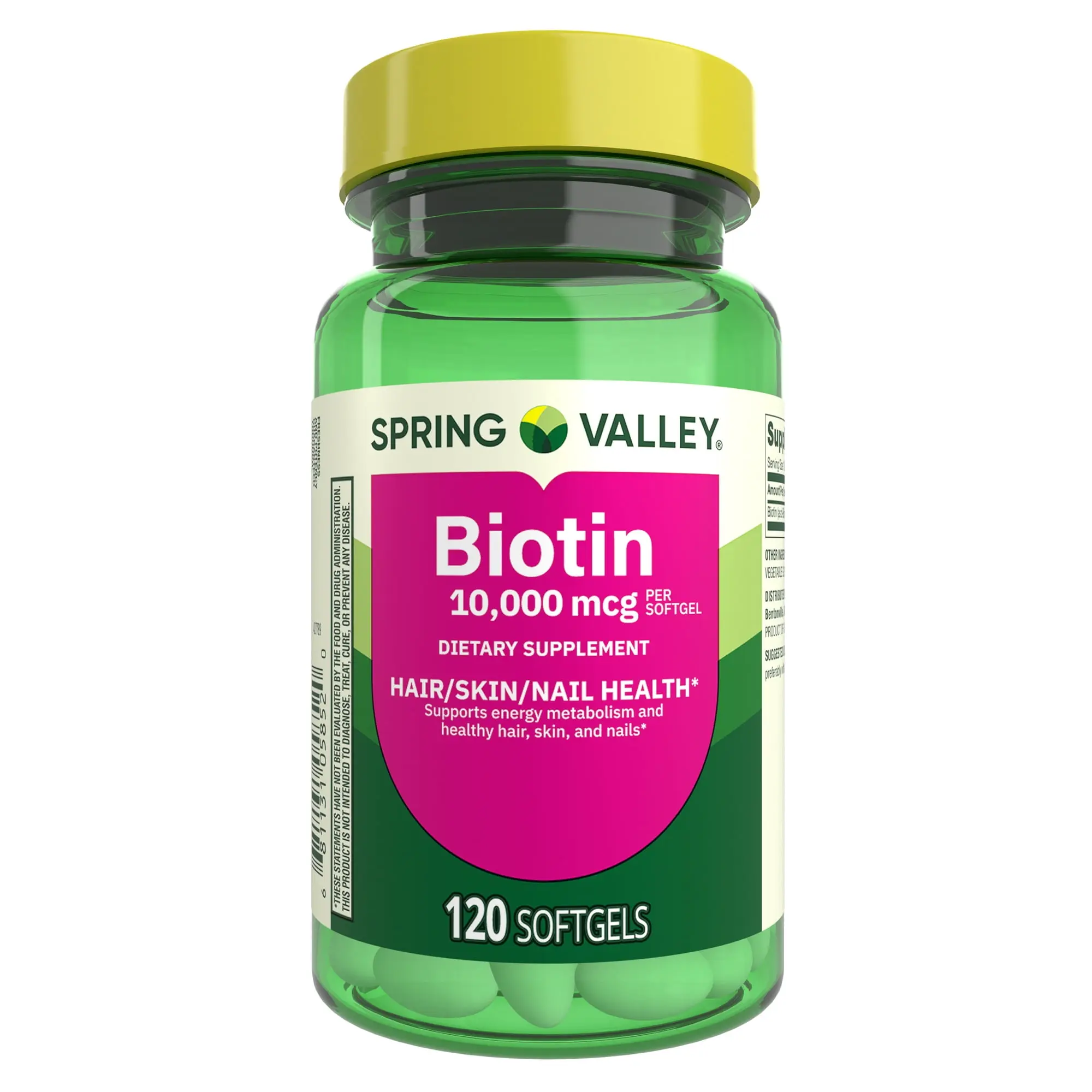 Spring Valley Biotin 10,000 mcg Dietary Supplement Softgels 120 Count – Supports Hair, Skin & Nail Health - Healthcare Fitness Support