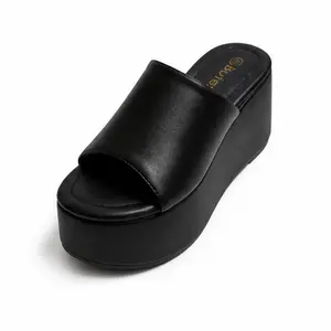 Butevar Women's Chunky Platform Wedge Sandals, 90s Open Toe Slip-On Flatform Walking Shoes, Summer Beach Heels, Black Casual Comfortable Slides