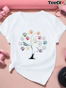paw print tree Women's Plus Size Sports Short Slee