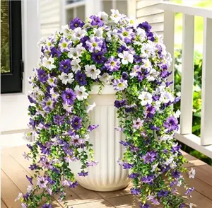 Outdoor simulation violet flowers, 2/4-piece set of UV-resistant fake hanging plants, silk long hanging vines for spring outdoor potted plants, porch and garden decor, suitable for Mother's Day, Thanksgiving, Christmas, wedding decorations and more.