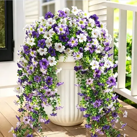 2-Piece UV-Resistant Outdoor Artificial Violet Hanging Vines Set - Long Silk Climbing Plants, Porch Decor, Christmas Garden Potted Plant Artificial Flowers, Outdoor Floral Arrangement Home Accents