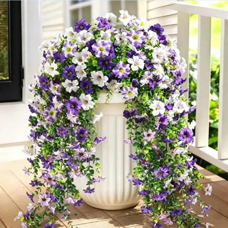 2-Piece UV-Resistant Outdoor Artificial Violet Hanging Vines Set - Long Silk Climbing Plants, Porch Decor, Christmas Garden Potted Plant Artificial Flowers, Outdoor Floral Arrangement Home Accents