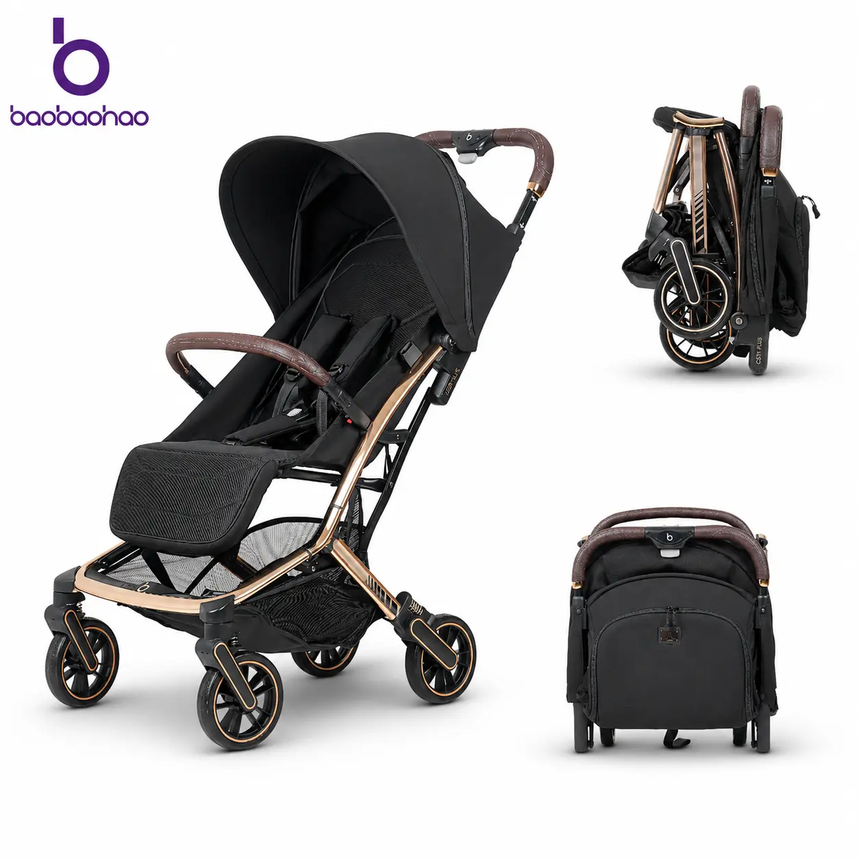 Baobaohao Z5 Polyester Unisex Plain Stable Baby Travel Stroller - Lightweight, 0-36 Months, Single-Button Folding Compact Design, Sun Canopy, Storage Basket, Multiple Reclining Angles, Armrest, 4 Shock-Absorbing Wheels, Breathable Mesh, Eco-Friendly