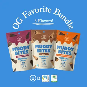 MUDDY BITES 3-PACK: OG Favorite Bundle - 2.6oz - Fairtrade and Kosher Snacks Snackable