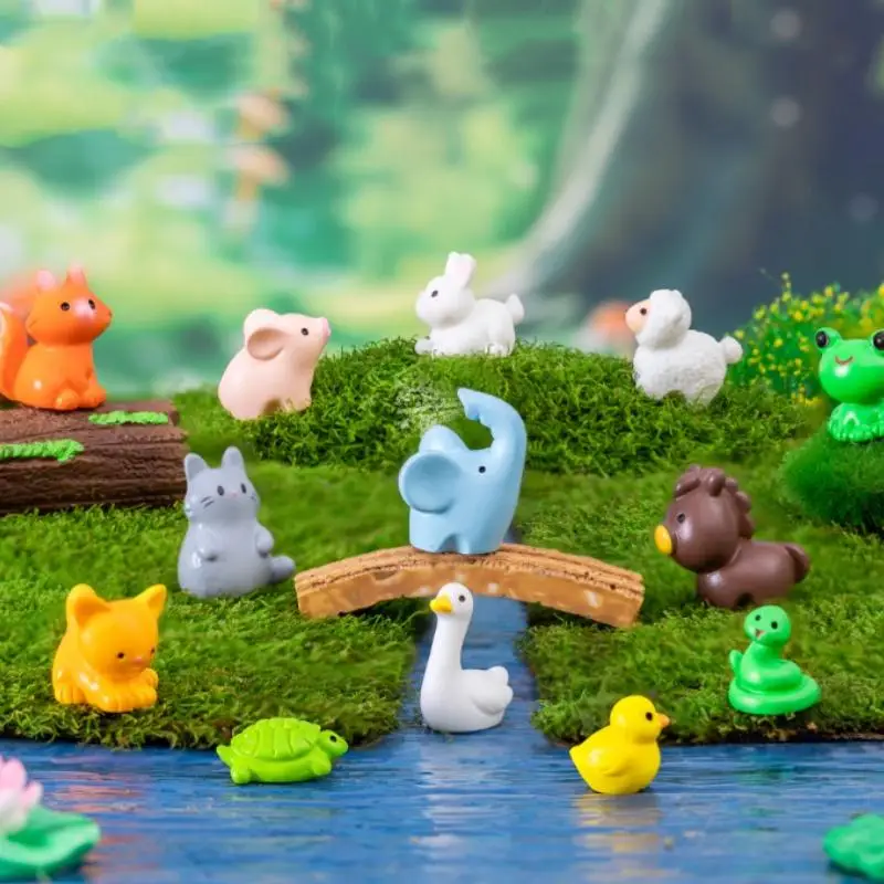 Random Color Cute Cartoon Animal Miniature Aquatic Ornament, 10/20pcs Resin Miniature Animal Decoration, Miniature Animal Decoration for Home & Office
