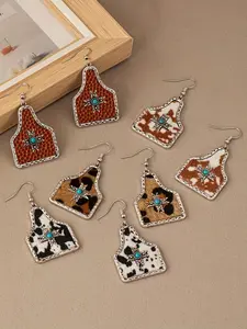 Bohemian Leopard Print Cow Bone Geometric Charm Vintage Pendant Exaggerated Western Cowboy Style Women's Earrings Trendy Jewelry