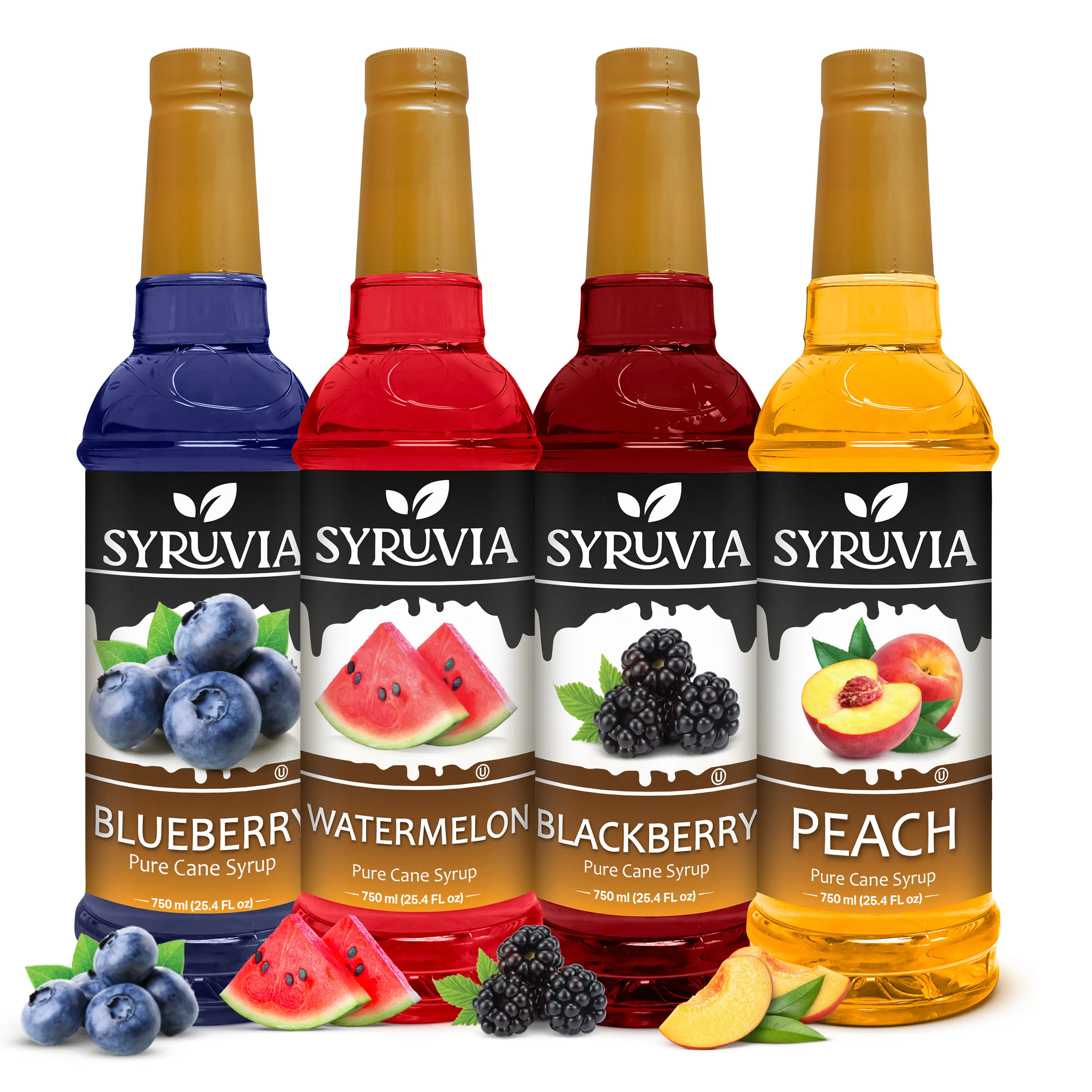 Syruvia Fruit Flavors Variety Pack – Blueberry, Watermelon, Blackberry & Peach Syrup – Perfect for Cocktails, Lemonade,  Iced Tea & Beverages – 25.4 Fl oz Bottles (4 Pack)
