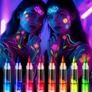 UV Temporary Tattoo Pens,Halloween Makeup Glow in The Dark Face Paint Markers 8 Colors, Neon Body Paint Pen for Skin Glow Under UV Light, Washable UV Temporary Tattoo Pens for Glow Party Supplies, Safe for Skin