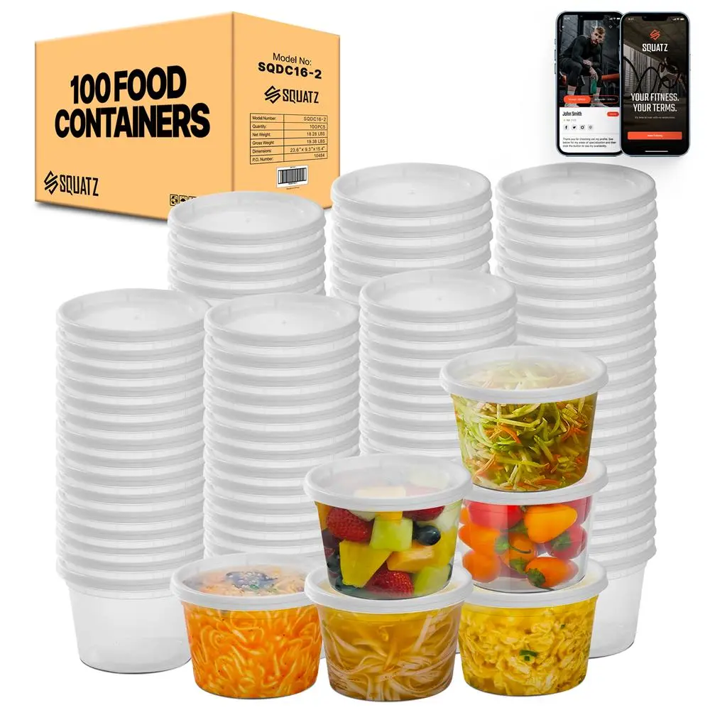 100 Pack Clear Microwavable Food Containers - 16oz | Leakproof ,BPA-Free & Freezer Safe Soup Container - Stackable Food Storage for Meal Prep, Snacks, Sauces & Leftovers - Everyday Use Home Kitchen Essentials