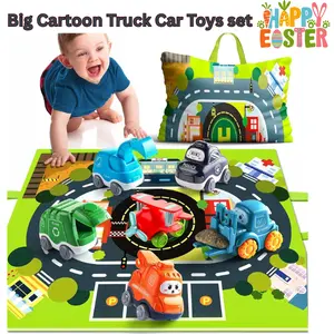 Big Cartoon Truck Toy Set for 1 Year Old Boys & Girls with Playmat Storage Bag – Baby & Toddler Toys 12-18 Months, Push Car Toys Age 1-2, First Birthday Gift for 1 Year Old Baby- Easter Gift