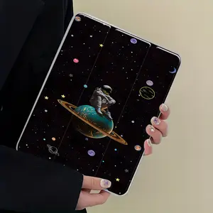 Cool Space Astronaut iPad Case Tablet Casing Transparent Acrylic Hard Back Panel With Pencil Slot, Suitable for Ipad mini pro air. Scratch-resistant Ultra-thin Protective Case, Shock-resistant Full Cover Protective Case Suitable for Offices Schools, Acces