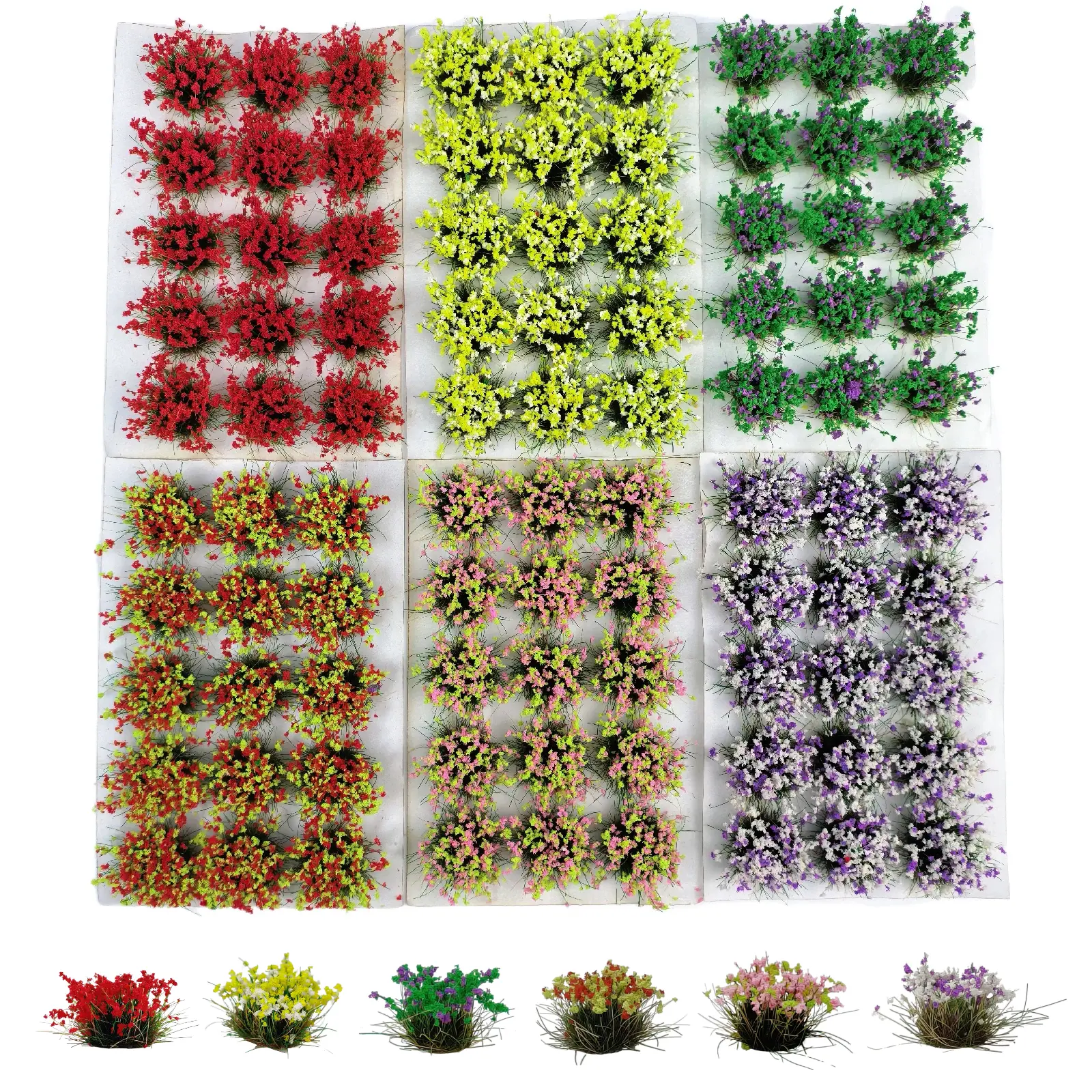 GDEPLOK 90 Pcs Decorative Artificial Simulation Plant Miniature Flower & Static Grass Clusters, 3D Decor Fairy DIY Supplies for Model Railway Train Landscape & War Game Terrain Layouts