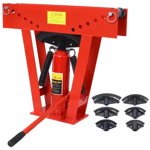 Donext Pipe Bender, 12-Ton Manual Hydraulic Pipe Bender Tool with 6 Dies, 90-180 Degree Adjustable Exhaust Tube Bender for Steel/Iron Pipes, Red