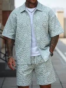 Men's Two-Piece Set Short Sleeve Shirt and Shorts, Casual Button Front Top and Pants, Summer for Vacation and Beach