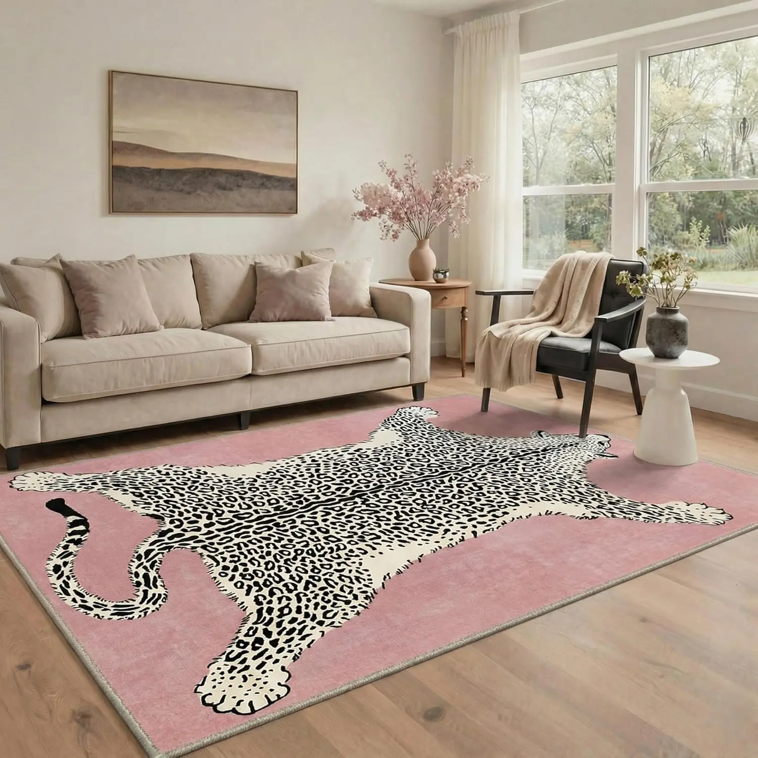 【Deals For You Days】BEIMO Non Slip Pink Cheetah Area Rug for Bedroom, Animal Jungle Machine Washable Living Room Rug, Low Pile Rugs for Hallway Living room Dining Room