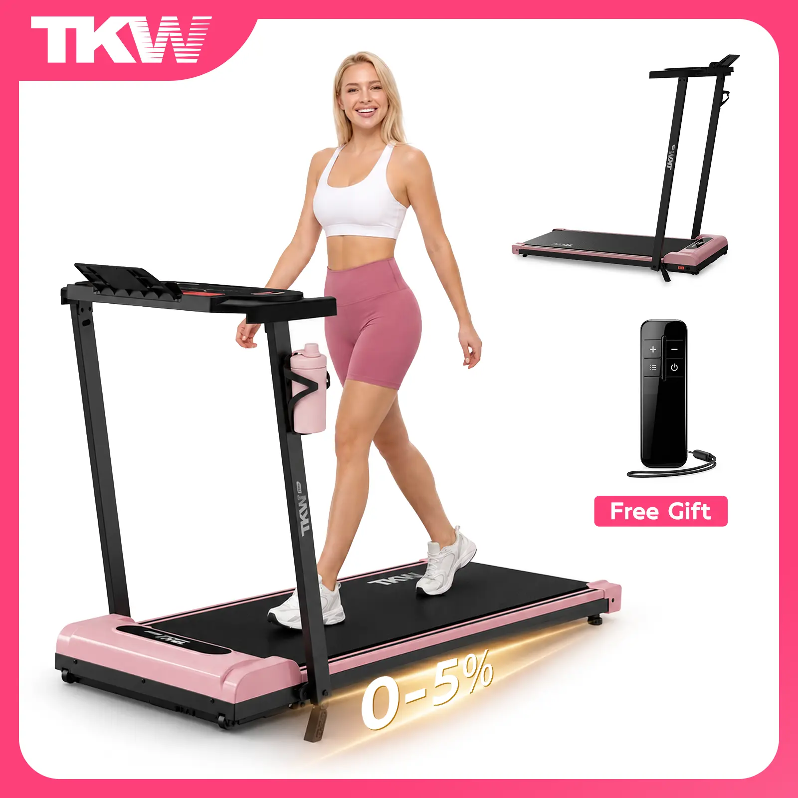 【definitelyjustkevin Only】TKW 3-in-1 Walking pad,Pink Treadmill,Light weight Treadmill, Capacity, RemoteControl & Wheels,VibrationWalking pad