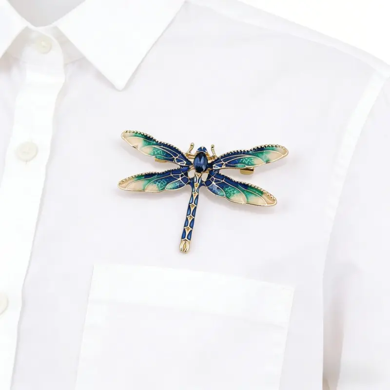 Handmade Crystal Dragonfly Brooch, Alloy Enamel Drop Oil Design, Unisex Fashion Accessory, Elegant Insect Pin for Men and Women