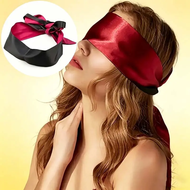 1Pc Satin Long Eye Mask (1 Red 1 Black), Soft Comfortable Blackout Sleep Mask Blindfold Sleeping Eyemask for Sleep & Travel, Wraparound Sleep Mask, Eye Masks for Sleep