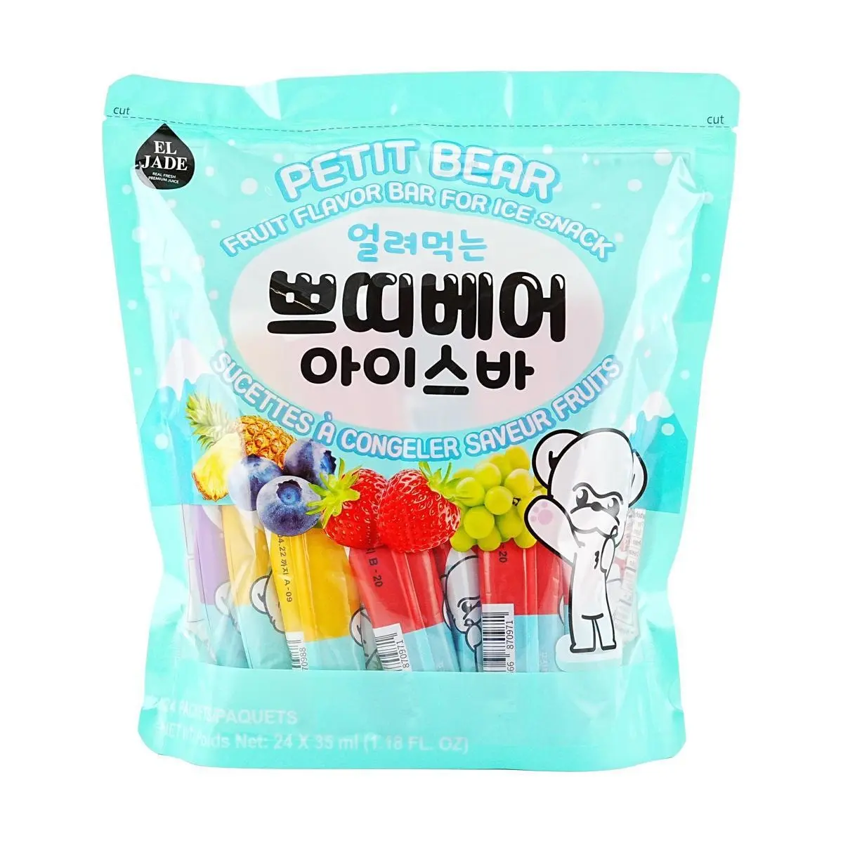 PETIT BEAR Jumbo Pack Korean Fruit Flavored Slush Popsicles - 24 Count (35ml Each) - Refreshing Summer Treat