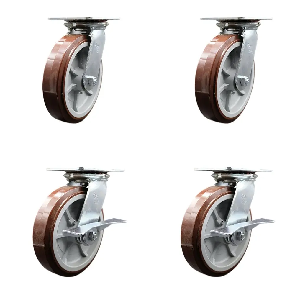 Service Caster SCC-35S820-PPUR-2-SLB-2 Heavy Duty Large Top Plate Polyurethane on Polyolefin Swivel Caster with 8 x 2 in. Maroon Wheels - 4000 lbs Total Capacity - Set of 4
