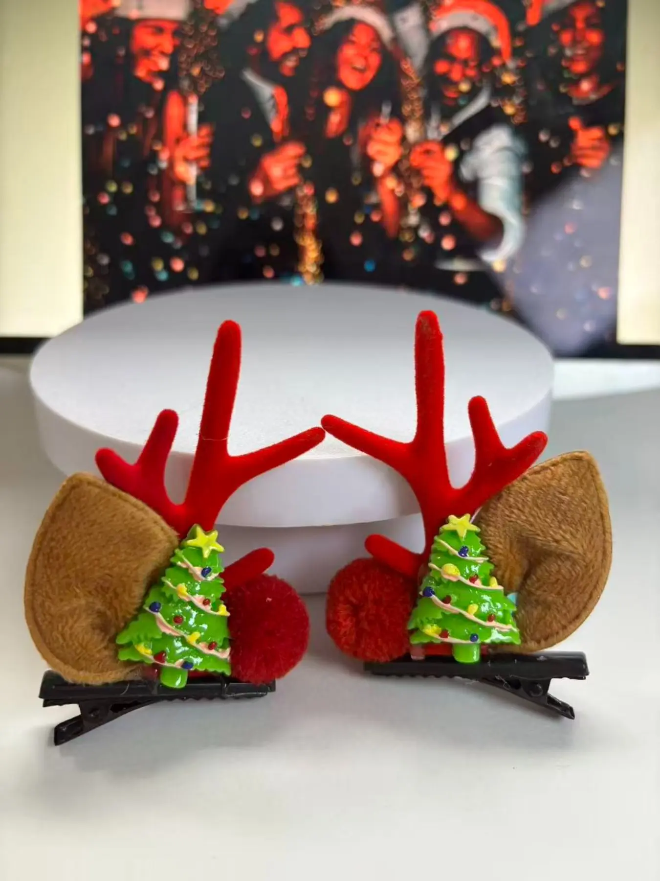 New Christmas Antler Hair Clip Set, Adult & Girl Cartoon Reindeer Clips, Small Monster Design, Perfect Holiday Gift Accessory Red Color Bowknot