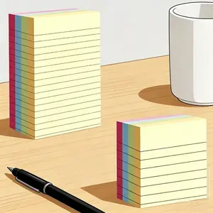 [Free Gift With Purchase] 2 Pads Aesthetic Lined Sticky Notes (1 Large + 1 Small Combo, 100 Sheets Total) Colorful Memo Pads
