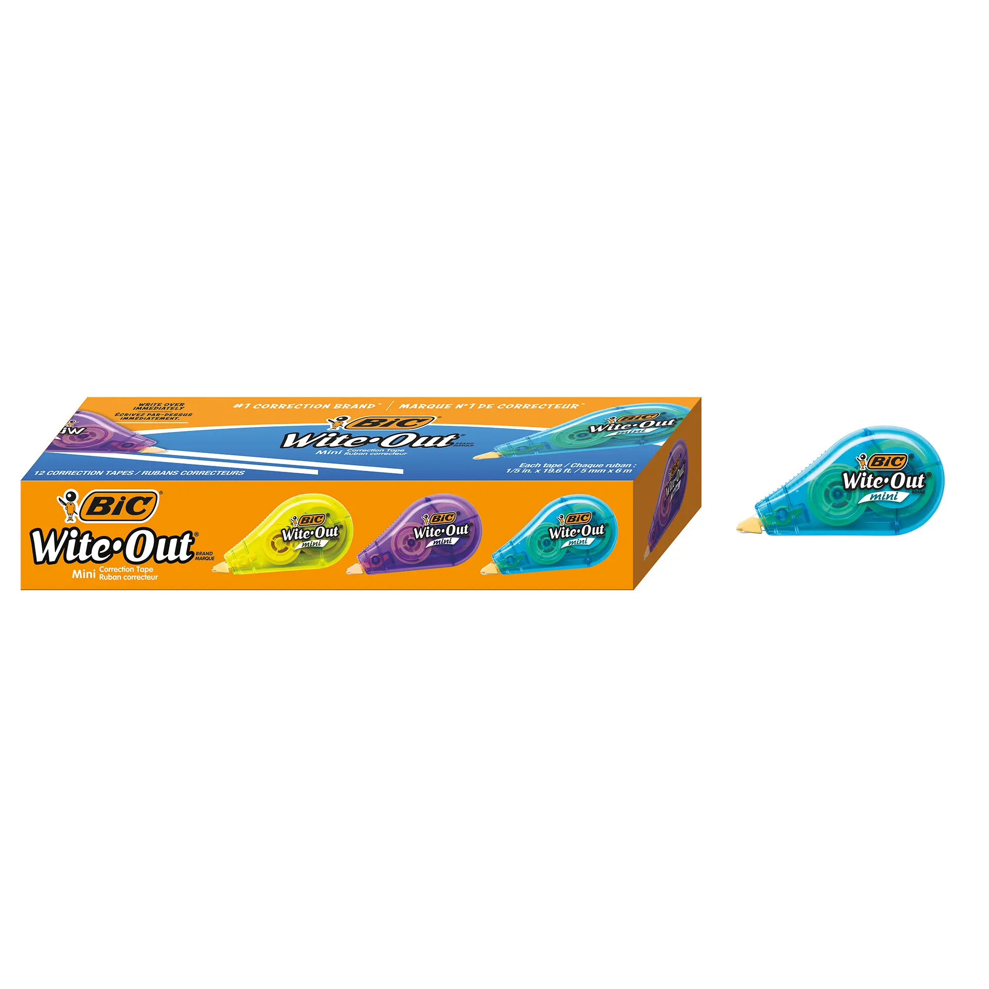 BIC Wite-Out Brand Mini Instant Correction Tape, White, 12-Count Pack