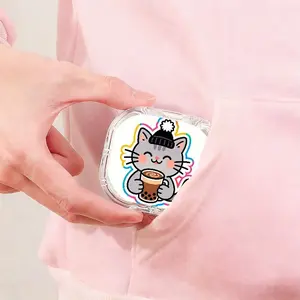 Grey Cat Drinking Milk Tea Printed Braces Box, Viral Popular Denture Storage Box, All-Scenario Universal Orthodontic Retainer Case, Large-Capacity Moisture-Proof Drop-Resistant Storage Box