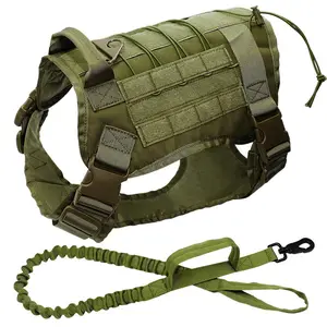 Military Tactical Dog Vest HarnessWorking Dog Nylon Bungee Leash Lead Training Running For Medium Large Dogs German Shepherd