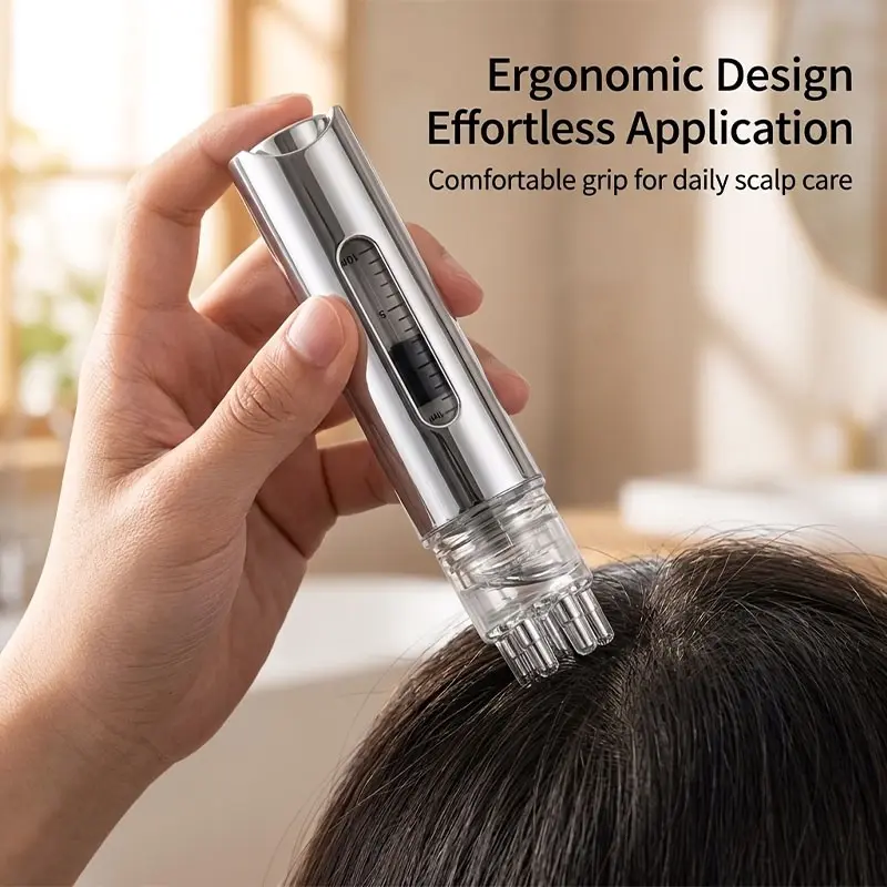 Large Capacity Scalp Dropper Set, Integrated Roller Massager, Precision Dose Control, Home Use Scalp Essence Guide Comb, Head Massagers, 0.51oz