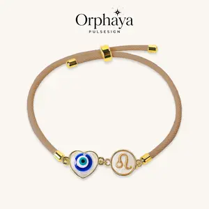 Leo "Solar Sovereign" NFC Bracelet Set - Heart Evil Eye & Shell Zodiac Charm (With 4 Interchangeable Cords)