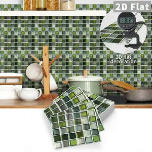 10PCS Color Box GST Dark Green Gradient Small Square PE Crystal Foam Tile Stickers Waterproof Oil-Proof Anti-Collision Kitchen Bathroom Ceiling Wall Decor