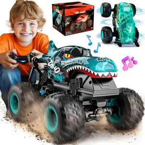 Monster Truck - 360° Spin, Lights & Music| Dinosaur Remote Control Car, 1:20 Scale Toy for Boys Ages 4-7 Large F4U Corsair Plane Electric Floating Walking with LED Kids 3D Stunt Crawling Elephant helicopter 4WD Double-Sided RC 2.4GHz Baby Mat Toddler