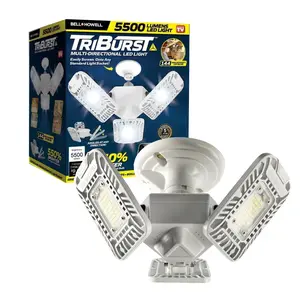 Triburst Multi-Directional LED Light – 5500 Lumen White Adjustable High-Intensity Screw-In Ceiling Garage Light