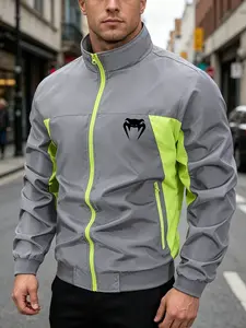 Men's Windbreaker Stand Collar Jacket with Snake Head Logo Graphics Print Color-Blocked Full-Zip Athletic Sportswear