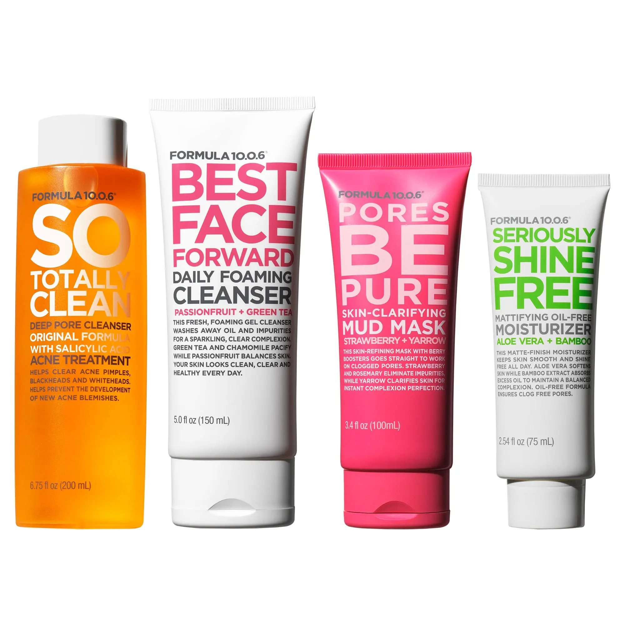 FORMULA 10.0.6 Fan Fave Skin Care Collection, Deep Pore Cleanser, Daily Foaming Face Wash, Skin-Clarifying Mud Mask & Mattifying Moisturizer Skincare Kit for Daily Use.