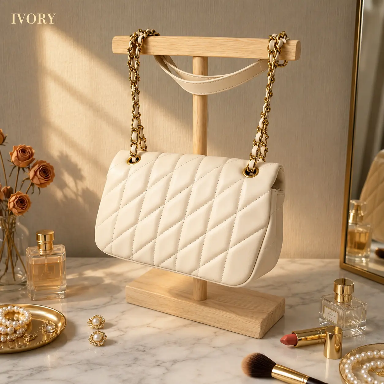 Quilted Chain Shoulder Bag for Women, Soft Padded Crossbody Purse with Gold-Tone Hardware, Spacious Flap Handbag for Daily Use
