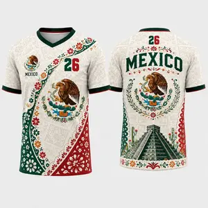 Mexico Soccer Jersey 2026, Personalized Name And Number Football Shirt, Floral Aztec Pyramid, Green Red White Unisex Athletic Jersey Gift For Men Women