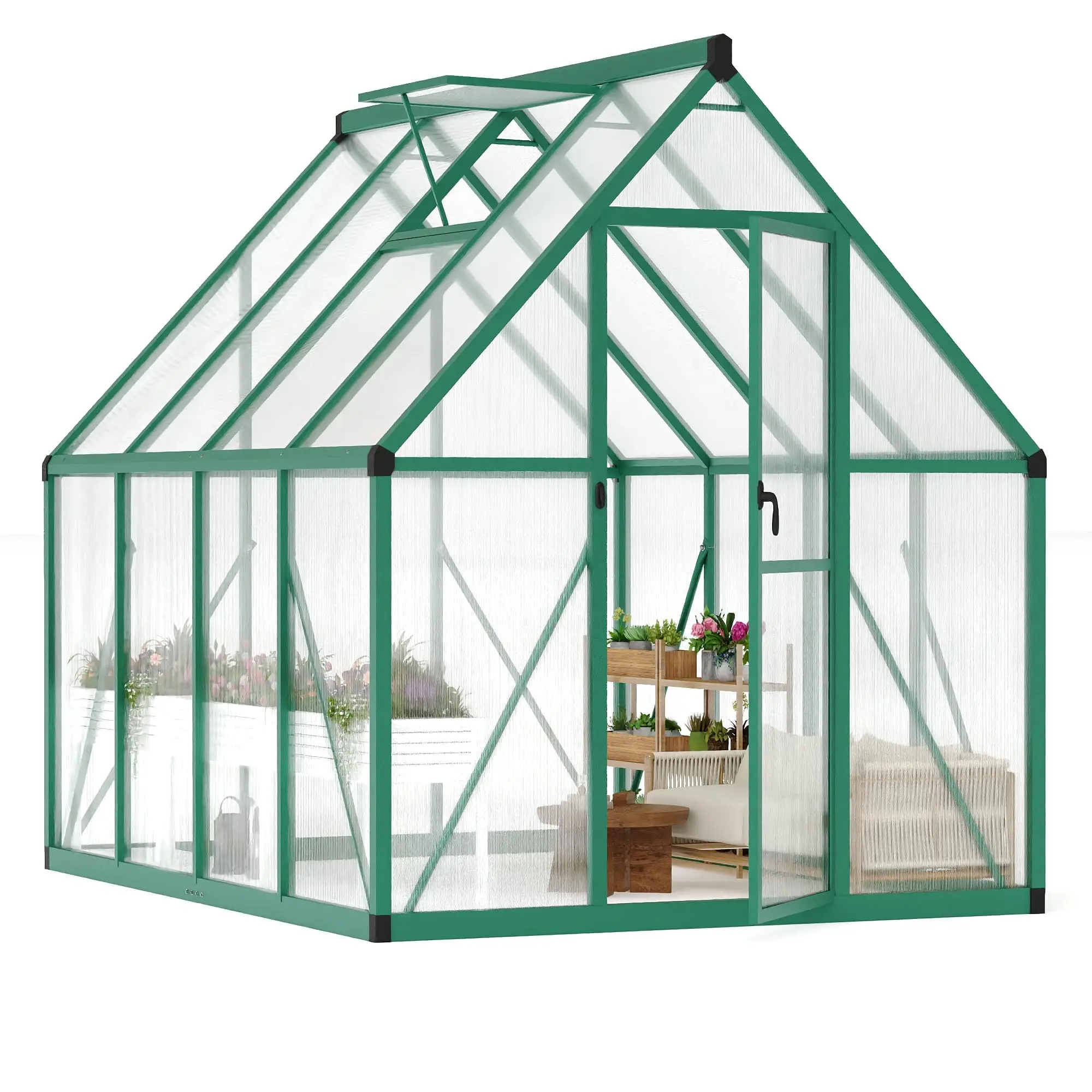 Garvee 6x8FT Outdoor Aluminum Greenhouse - Heavy-Duty Aluminium Structure, Polycarbonate Panels, Secure Locking Door, Smart Ventilation, Weather-Resistant for Backyard & Patio Gardens (Ideal for Beginners)