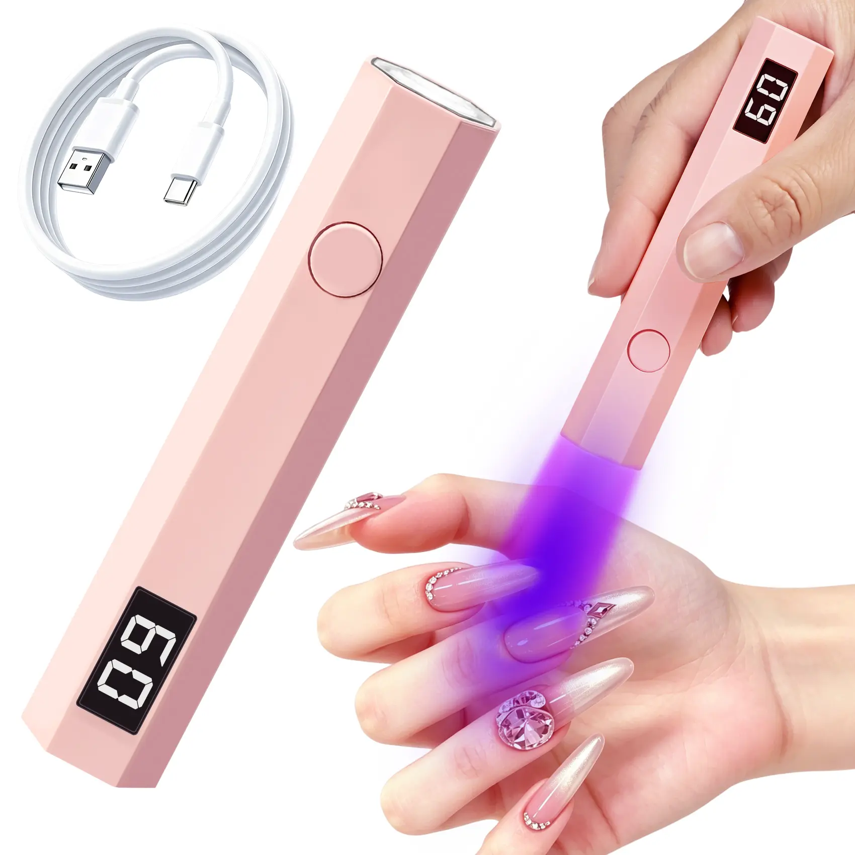 Rechargeable Mini UV LED Gel Nail Lamp, Portable Nail Curing Light with Digital Timer Display, Home Salon Manicure Tool, USB-C Charging Cable Included (No Wall Charger) Uv Cure Lamp Nail Care Tool