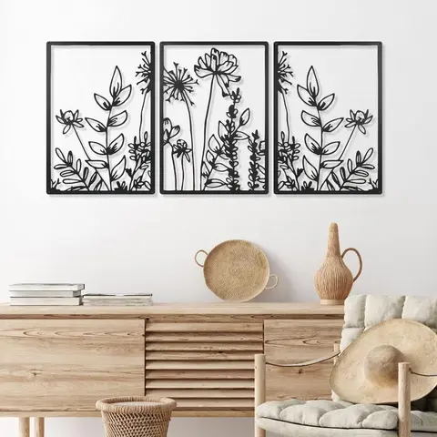 Flower Pattern Metal Wall Art, Floral Wall Art, 3 Counts/set Modern Metal Wall Decor, Wall Hanging Decor, Aesthetic Wall Decor for Home Living Room Bedroom Office, Ornaments, Art Wall Decoration, Decoration Items
