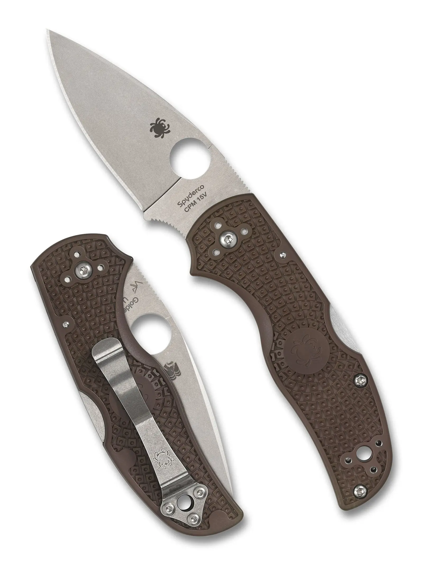 Spyderco Native 5 Lightweight Brown CPM 15V Sprint Run – C41PBN15V5  | 2.95” Drop Point Folding Knife with Back Lock & 4-Way Pocket Clip - Lightweight & Portable for Outdoor & Everyday Carry - USA Made