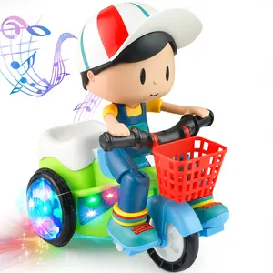 Kids Electric Stunt Bike Toy with Lights Music Wiggling Action & Obstacle Avoidance Fun Toddler Electric Tricycle for Safe Imaginative Play