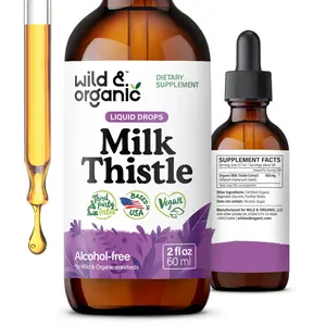 Wild & Organic's Milk Thistle Extract Drops - Vegan, Sugar & Alcohol-Free - Silymarin Supplement - Liver Cleanse Support - 600 mg per Serving - Natural Formula