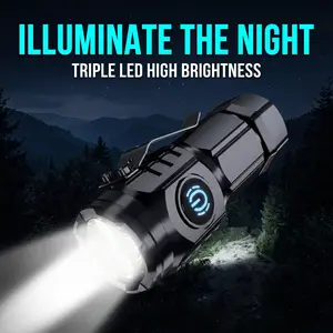 Mini USB-C Rechargeable Magnetic Flashlight with Clip Triple LED High Brightness 5 Modes for Camping Hiking Emergency Use