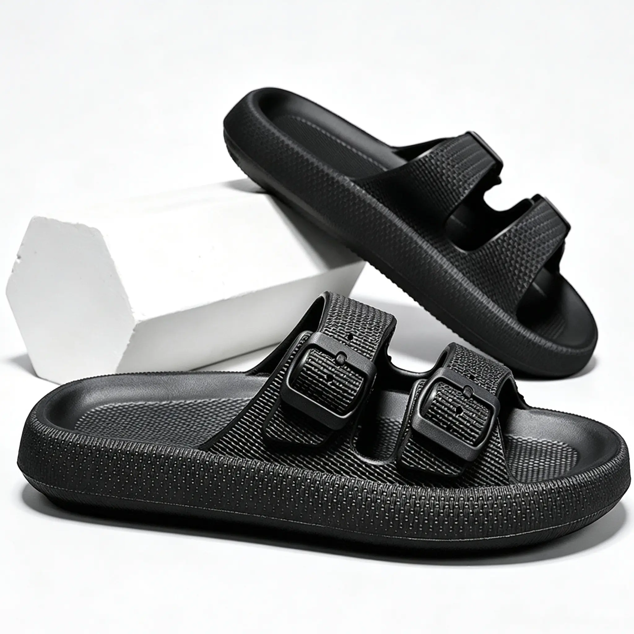 Unisex Platform Cloud Sandals with Adjustable Double Buckles, Thick Cushioned EVA Foam Sole, Non-Slip Casual Footwear for Indoor/Outdoor Use, Shoe, Open Toe, Unisex Sizing, Platform Sole